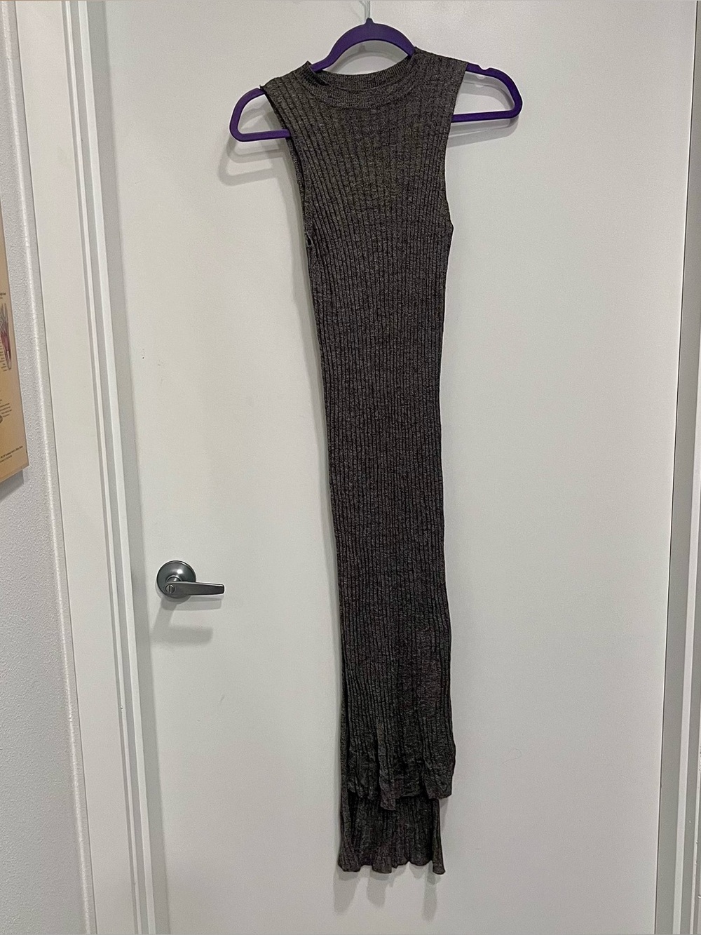 Zara Knit Ribbed Sleeveless Maxi Dress in Charcoal Gray Size Medium Slit Sides